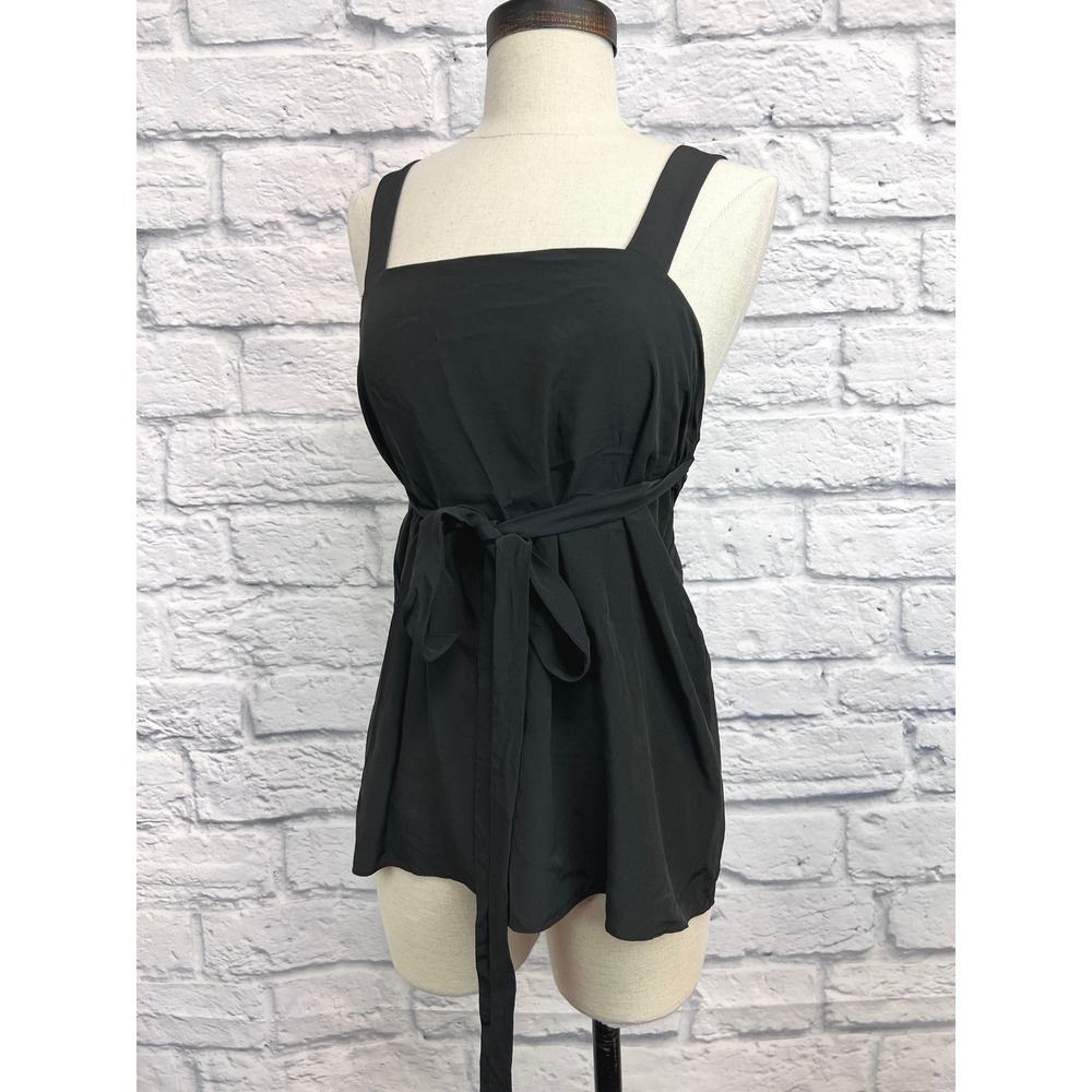 Tibi Silk Camisole Top Womens 6 Black Excellent Sleeveless Side Tie Square Neck